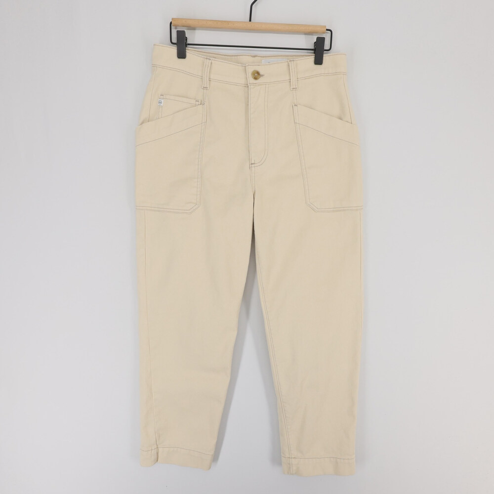 AG Adriano Goldschmied Yuko Pants Womens 27 Beige Safari Tapered Leg High Rise